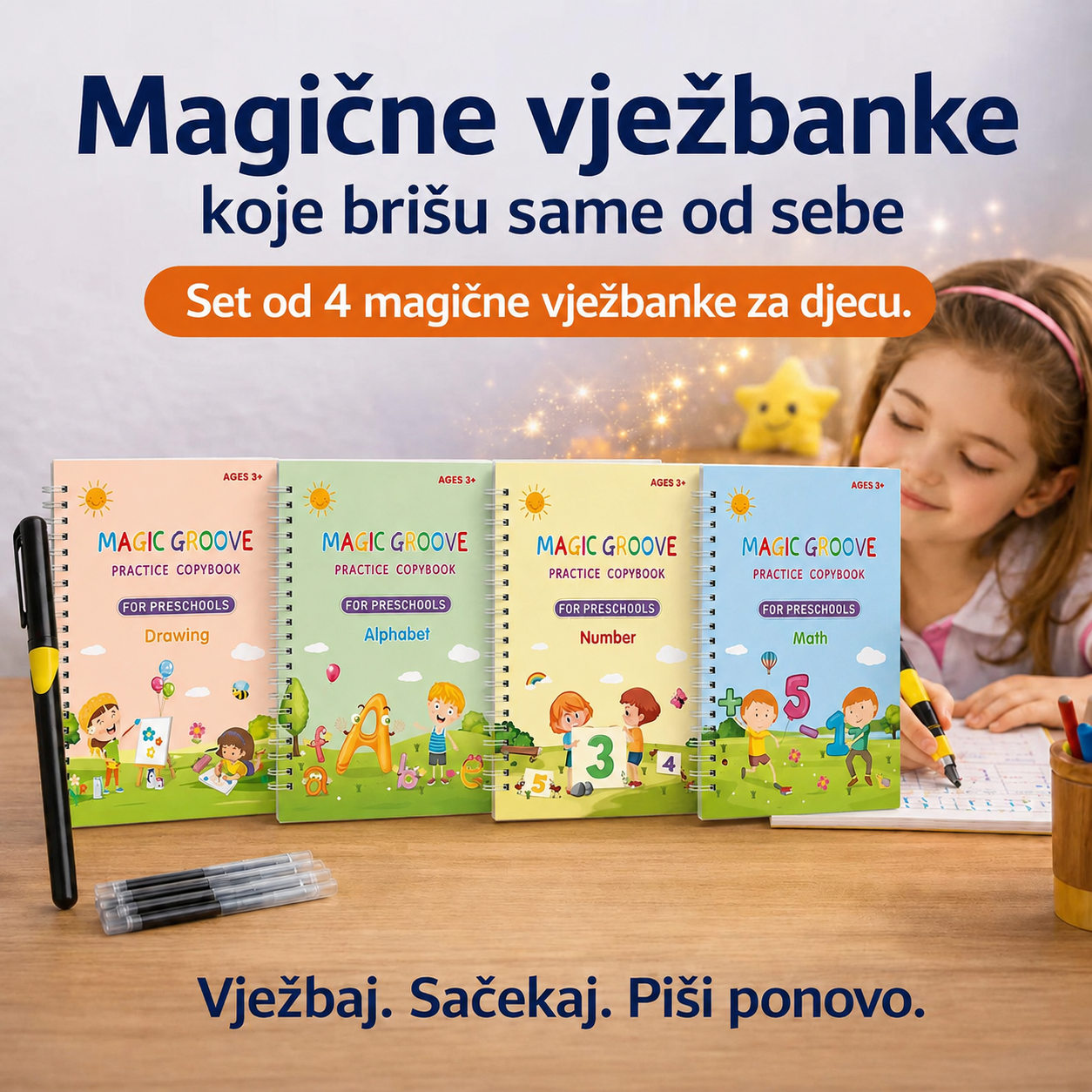 Magične vježbanke, Set od 4 magične vježbanke za djecu